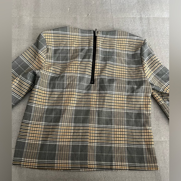 [US2]Belle Vere Plaid Line Neck LS Neck Zip Crop Blazer - Picture 7 of 8